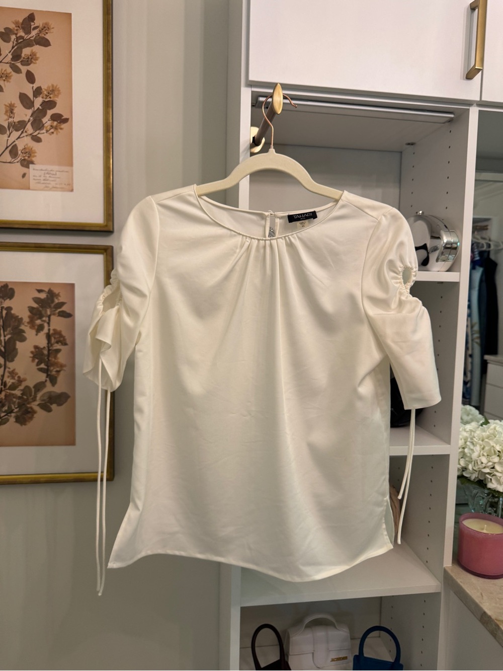 Tahari Ivory Short-Sleeve Tie Detail Blouse